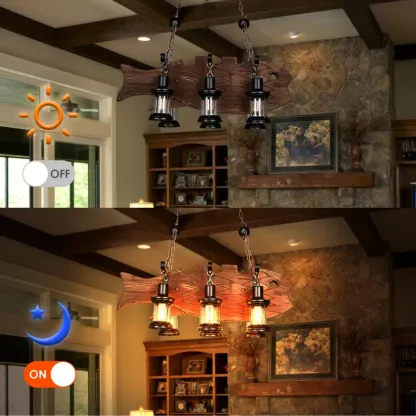 Farmhouse Industrial Brown Wooden Ceiling Chandelier for Kitchen