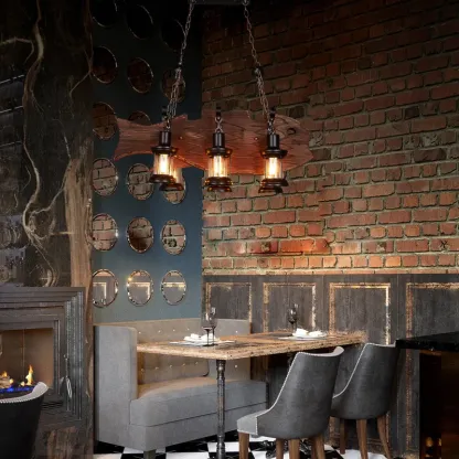 Farmhouse Industrial Brown Wooden Ceiling Chandelier for Kitchen