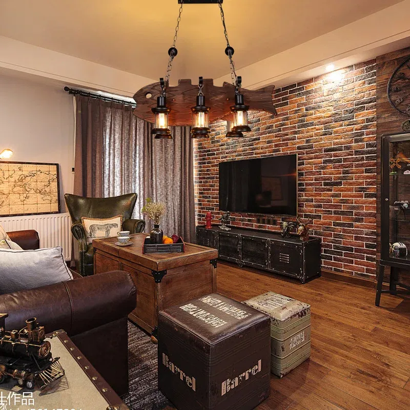 Farmhouse Industrial Brown Wooden Ceiling Chandelier for Kitchen