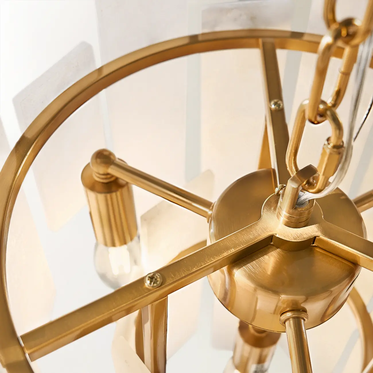 Natural Alabaster Chandelier with Gold Frame Image - 5 | homeyfad