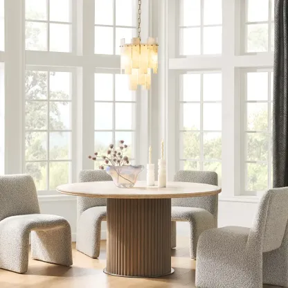 Natural Alabaster Chandelier with Gold Frame Image - 2