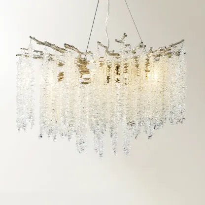 Modern 6-Light Branch Style Crystal Beaded Chandelier Image - 1