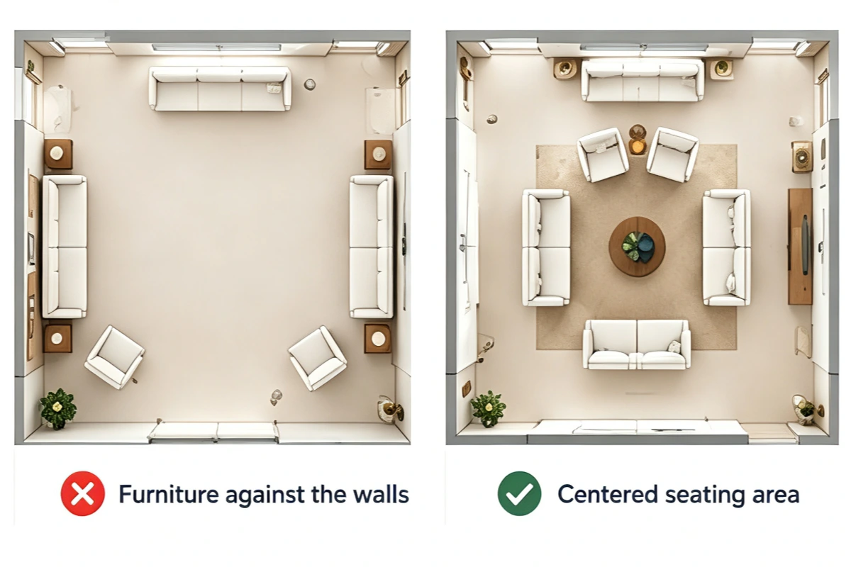 Large or Square Living Room Layout