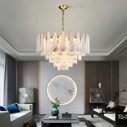 Luxury Living Room Teardrop Alabaster Sphere Chandelier Image - 5