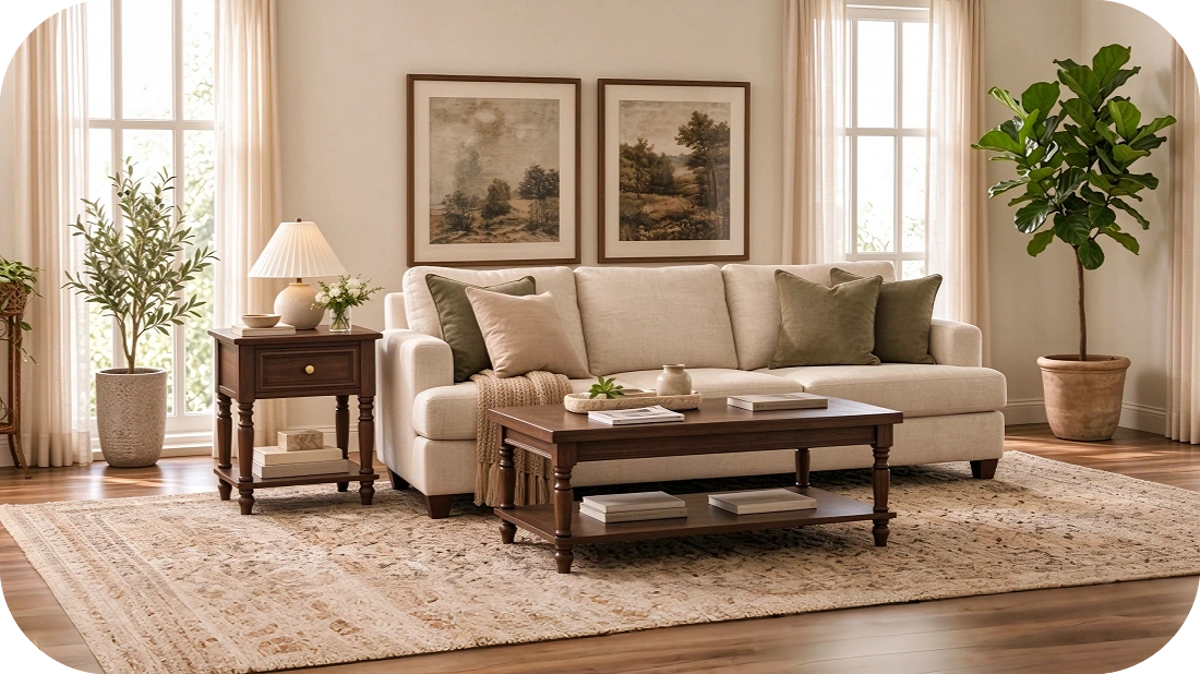 A Small Side Table Beside the Sofa