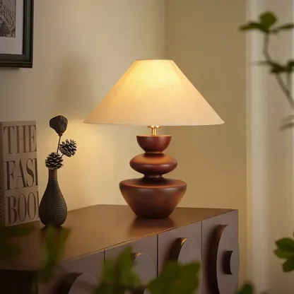 Mid-century Modern Wood Sculptural Living Room Table Lamp Image - 6