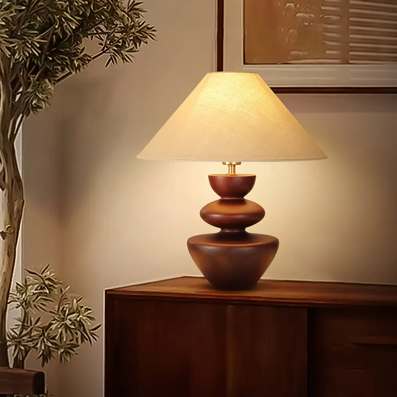 Mid-century Modern Wood Sculptural Living Room Table Lamp Image - 1 | homeyfad