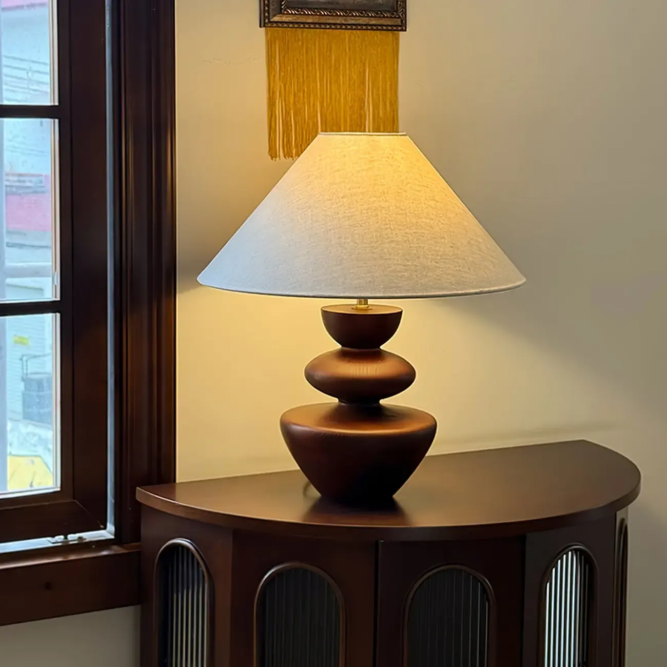 Mid-century Modern Wood Sculptural Living Room Table Lamp Image - 5