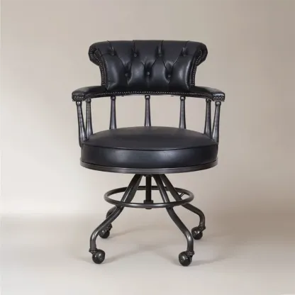 Black Chesterfield Office Chair in Antique Leather