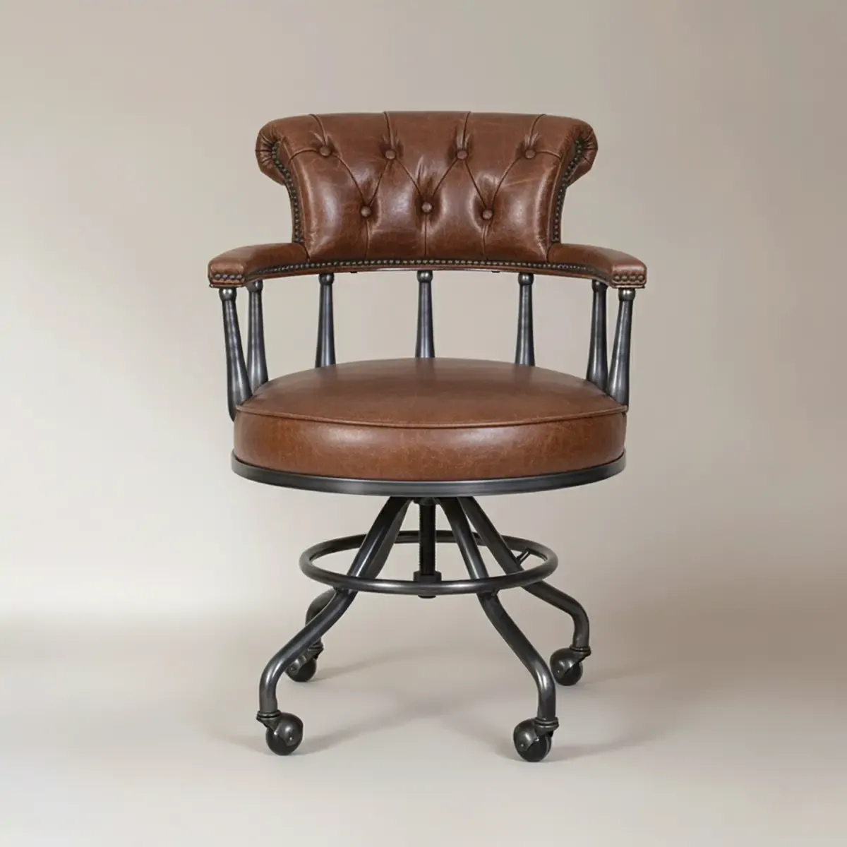 Black Chesterfield Office Chair in Antique Leather | HomeyFad