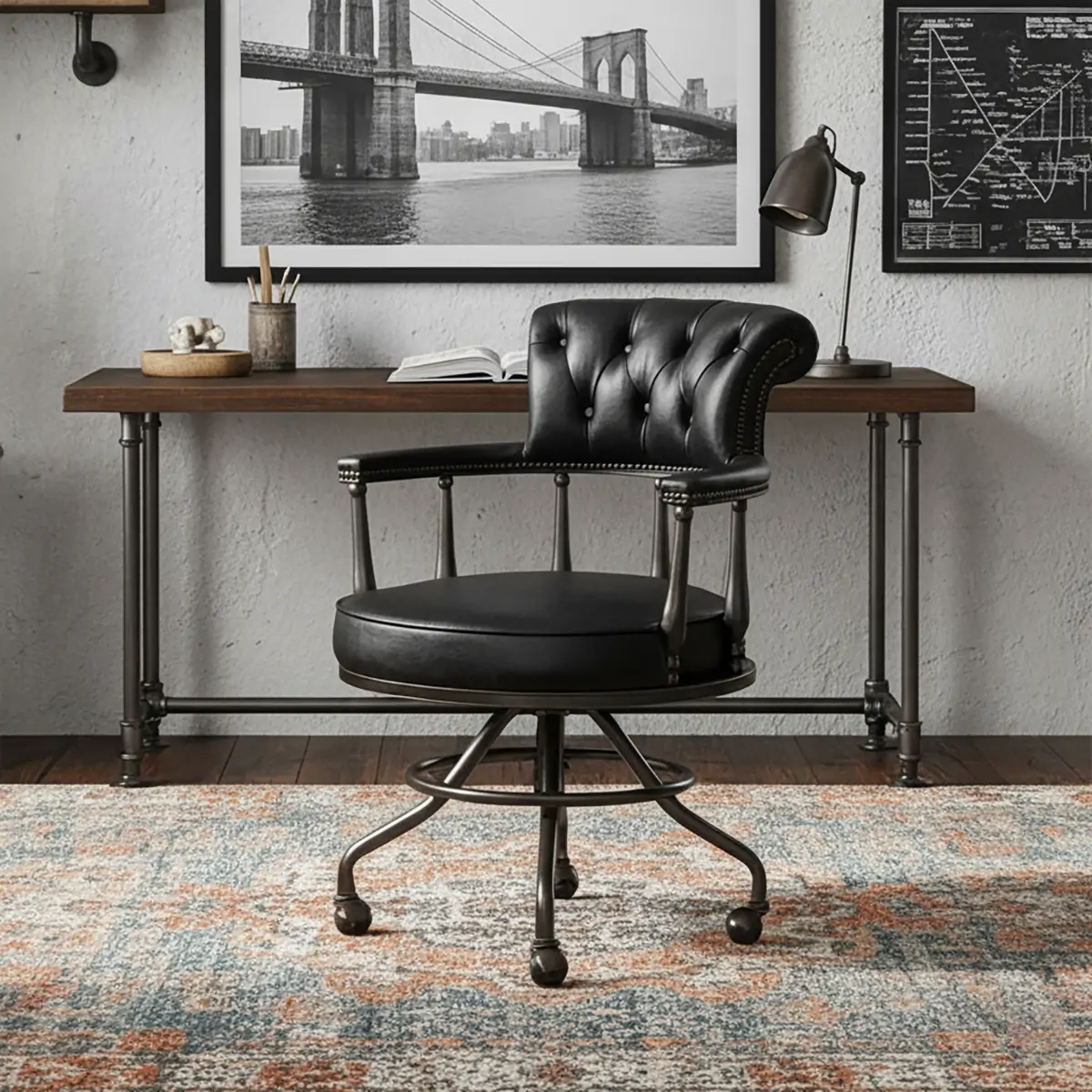 Black Chesterfield Office Chair in Antique Leather | homeyfad