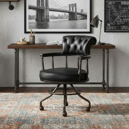Black Chesterfield Office Chair in Antique Leather