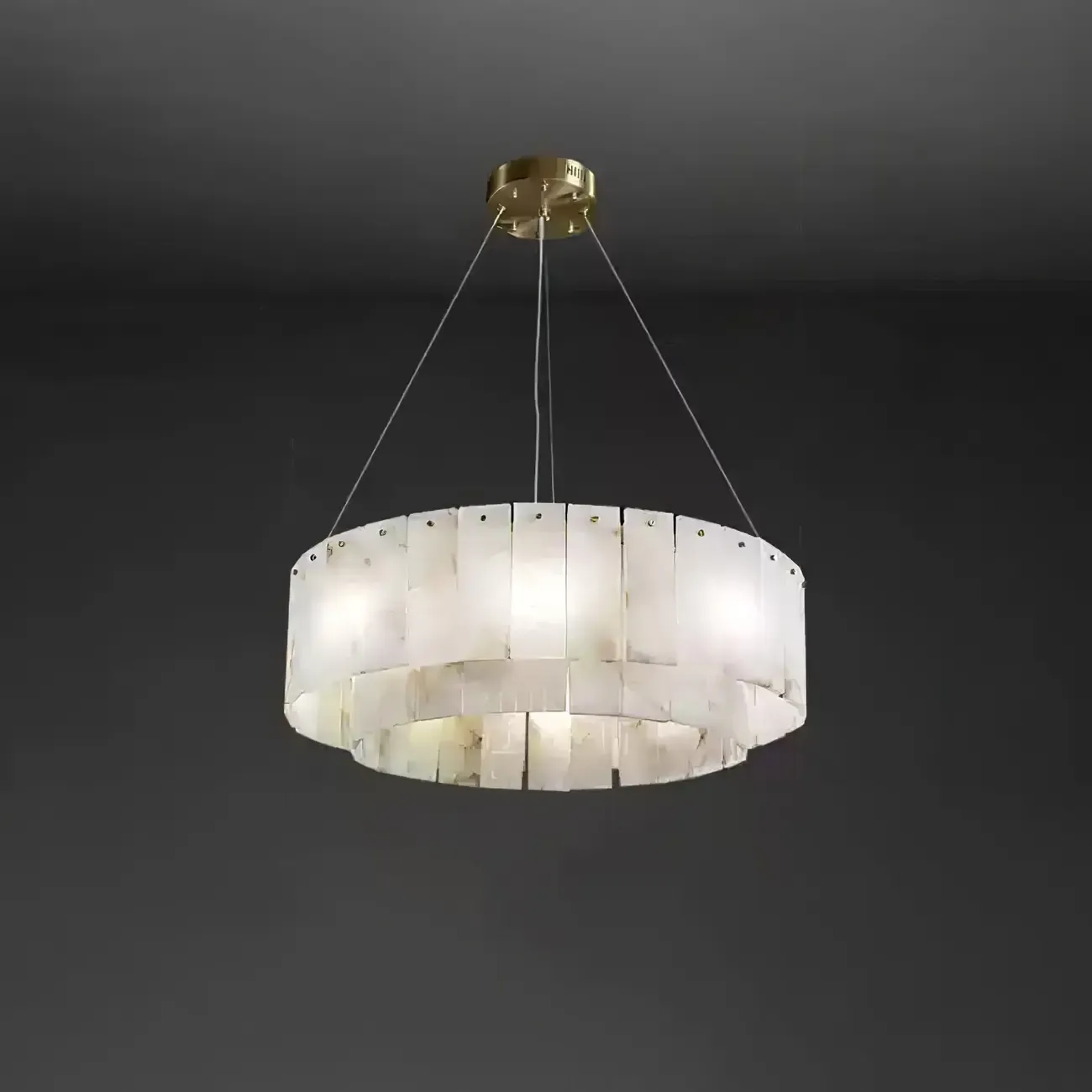 Art Deco Luxury Circular Hanging Alabaster Chandelier Image - 29