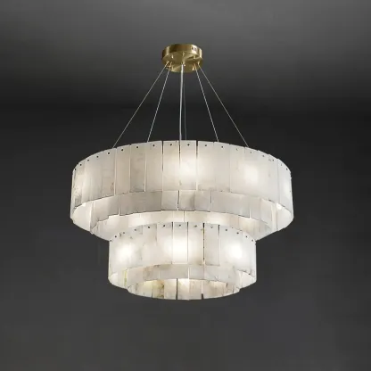 Art Deco Luxury Circular Hanging Alabaster Chandelier Image - 30
