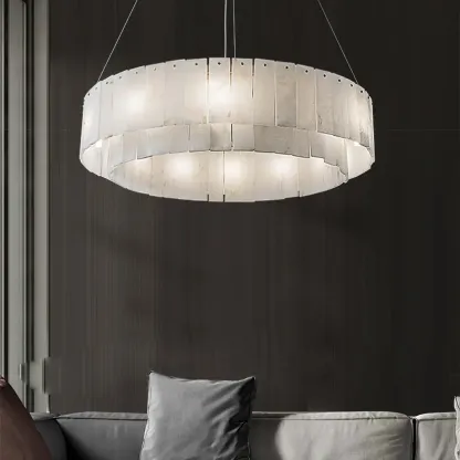 Art Deco Luxury Circular Hanging Alabaster Chandelier Image - 23
