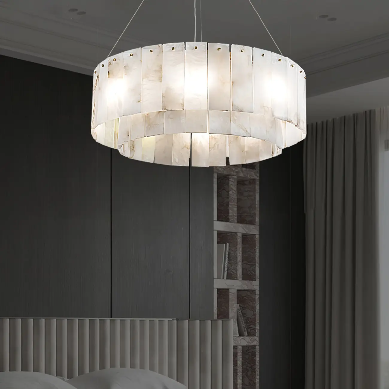 Art Deco Luxury Circular Hanging Alabaster Chandelier Image - 25 | homeyfad