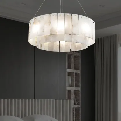 Art Deco Luxury Circular Hanging Alabaster Chandelier Image - 25