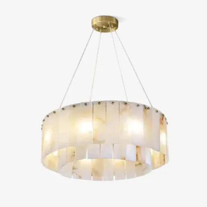 Art Deco Luxury Circular Hanging Alabaster Chandelier Image - 5