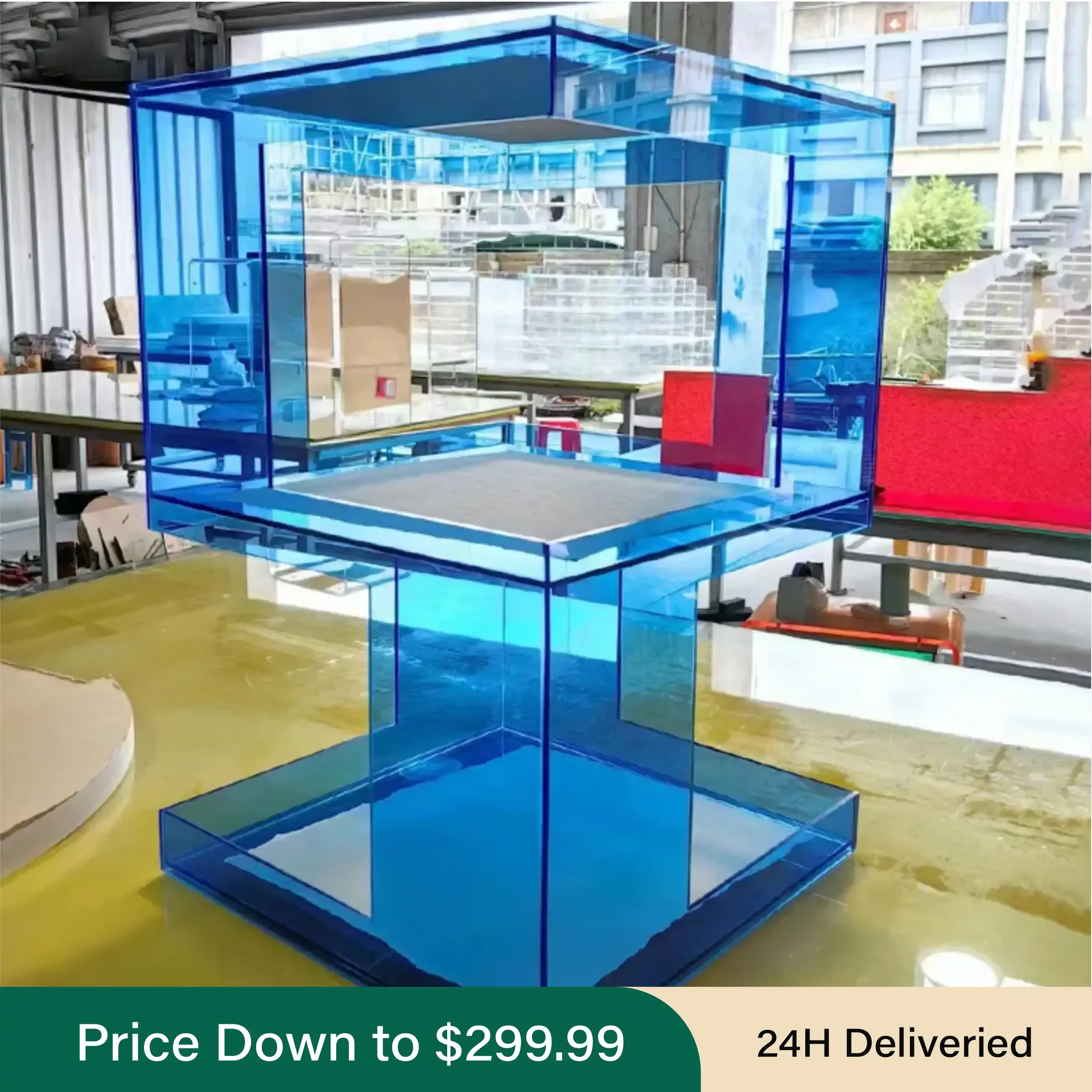 Glam Acrylic Square End Table with Open Storage for Living Room | homeyfad