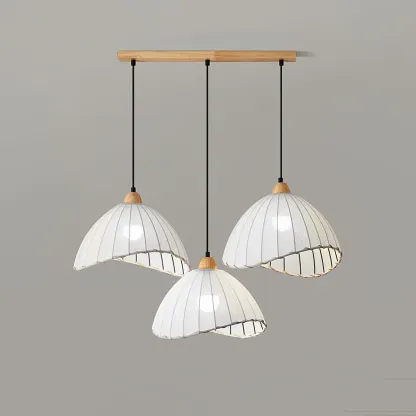 Rattan Fabric Pendant Lamp Beige Dome Shape For Kitchen Image - 16