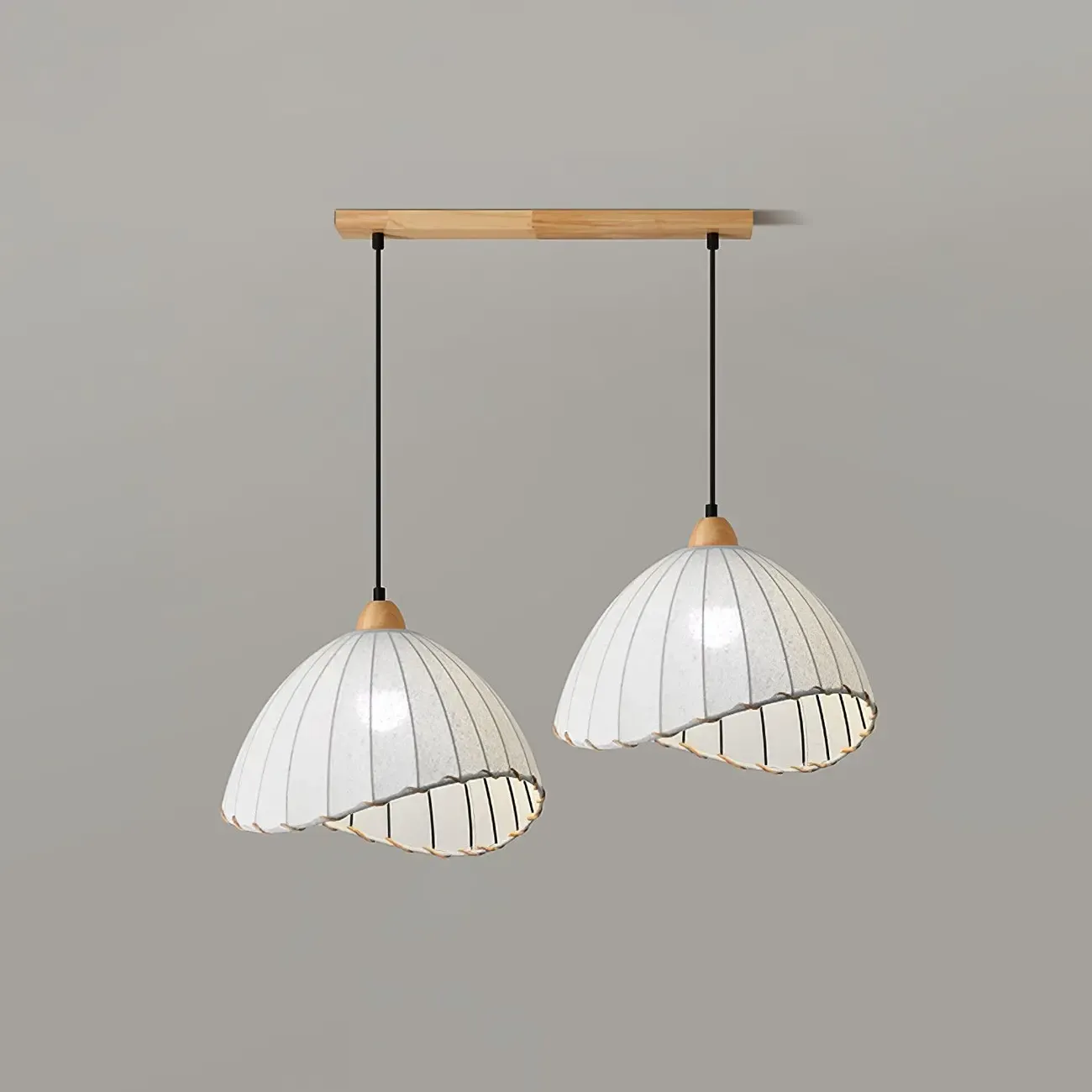 Rattan Fabric Pendant Lamp Beige Dome Shape For Kitchen Image - 17