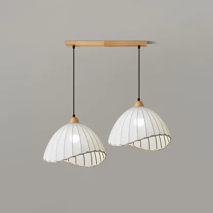 Rattan Fabric Pendant Lamp Beige Dome Shape For Kitchen Image - 17