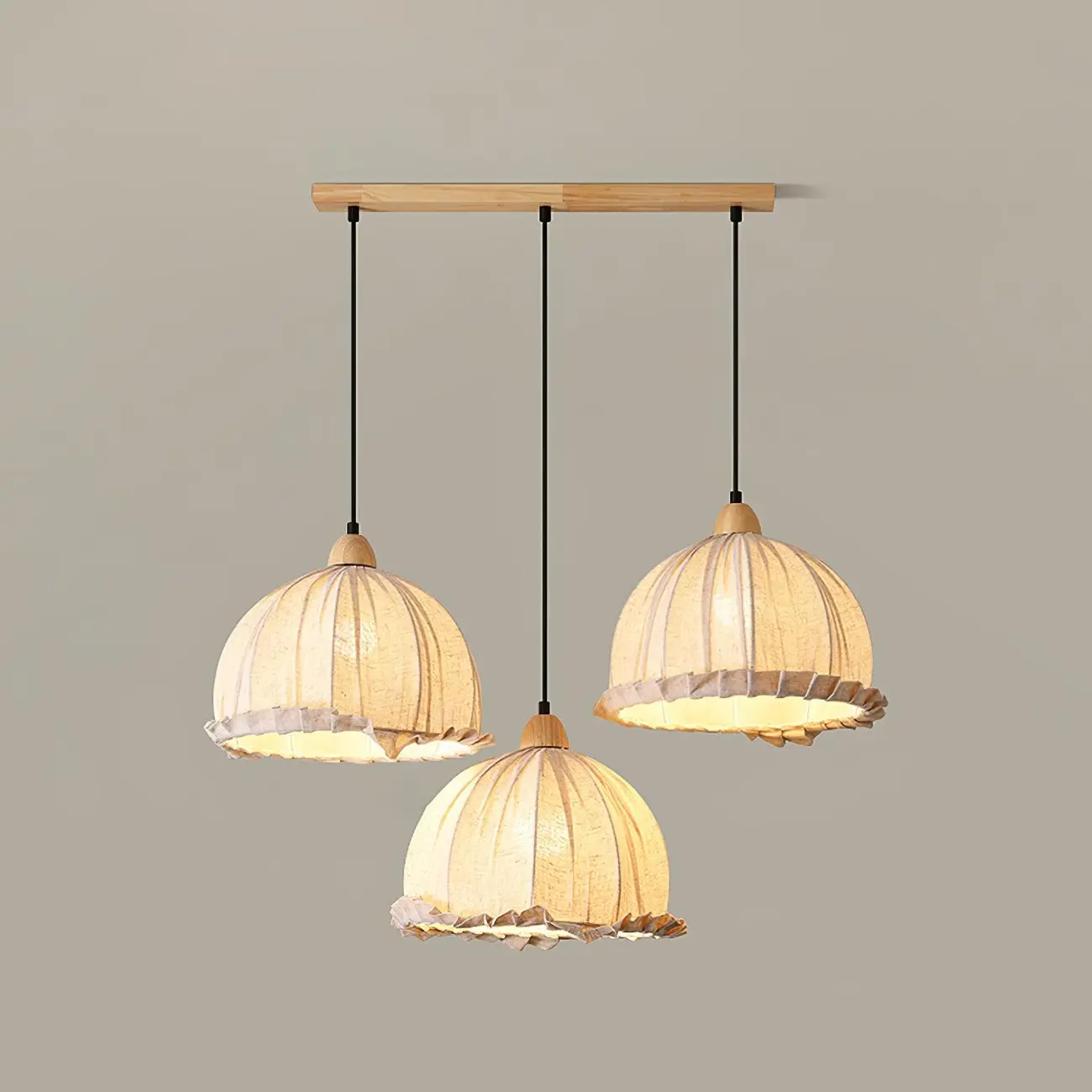 Rattan Fabric Pendant Lamp Beige Dome Shape For Kitchen Image - 24 | homeyfad