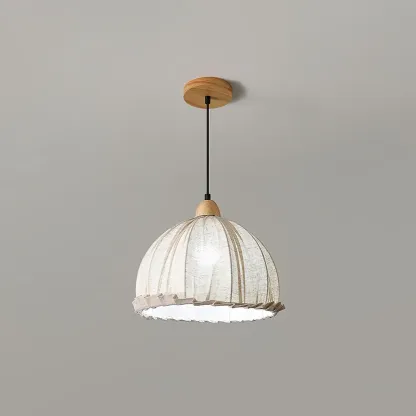 Rattan Fabric Pendant Lamp Beige Dome Shape For Kitchen Image - 18