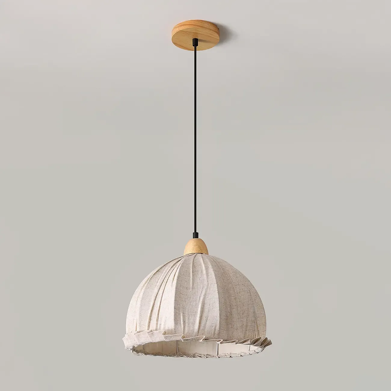 Rattan Fabric Pendant Lamp Beige Dome Shape For Kitchen Image - 19