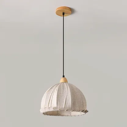 Rattan Fabric Pendant Lamp Beige Dome Shape For Kitchen Image - 19