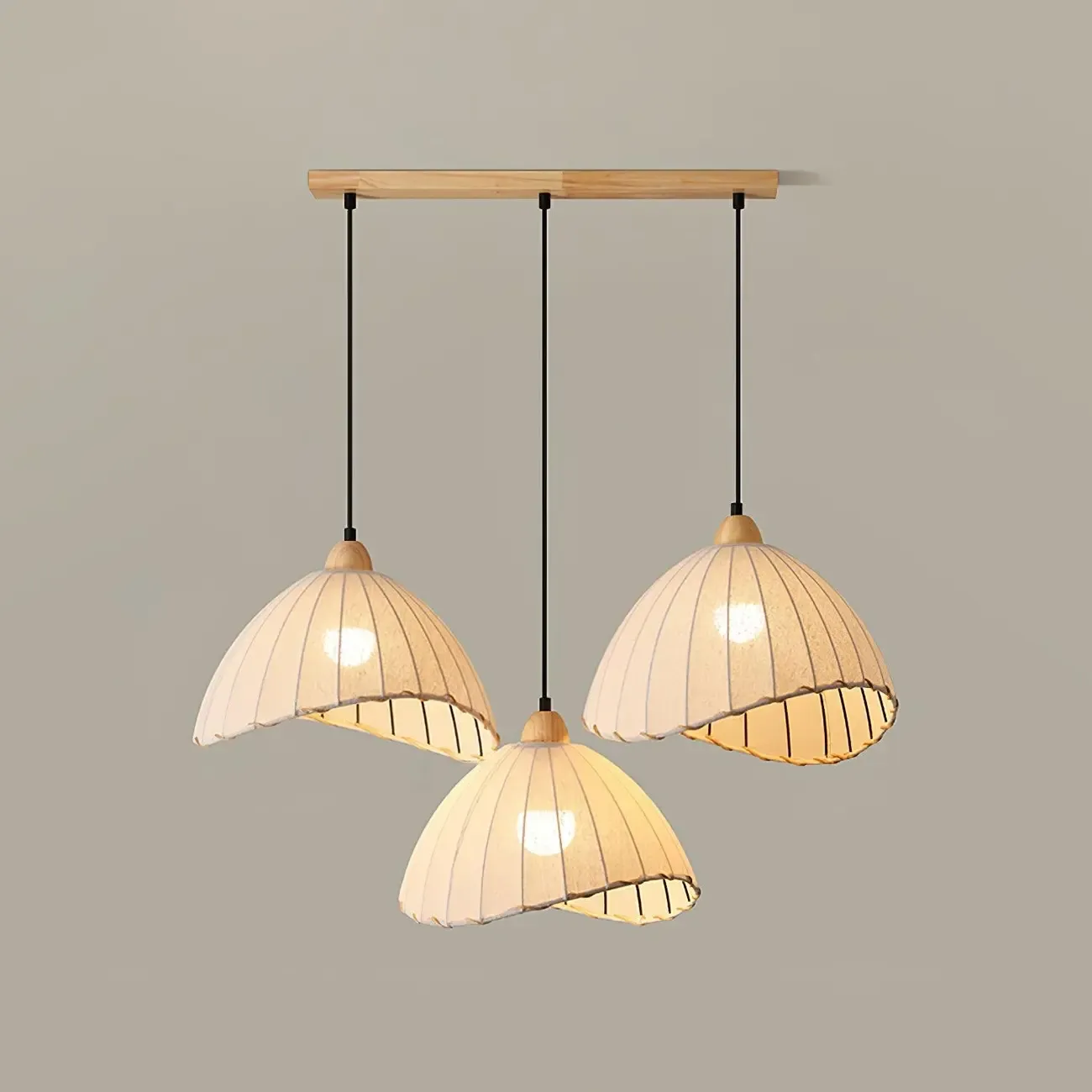 Rattan Fabric Pendant Lamp Beige Dome Shape For Kitchen Image - 29