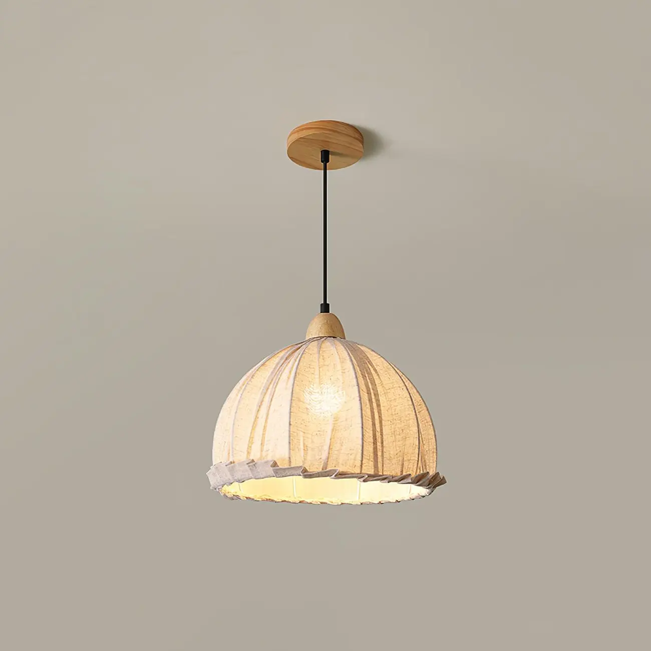Rattan Fabric Pendant Lamp Beige Dome Shape For Kitchen Image - 19 | homeyfad