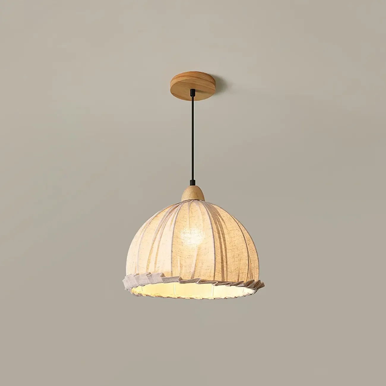 Rattan Fabric Pendant Lamp Beige Dome Shape For Kitchen Image - 22