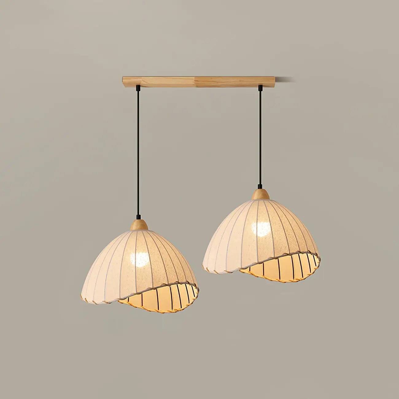 Rattan Fabric Pendant Lamp Beige Dome Shape For Kitchen Image - 27 | homeyfad