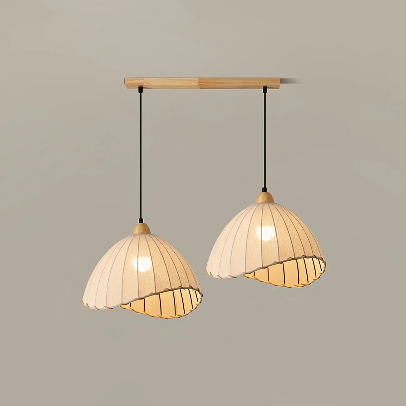 Rattan Fabric Pendant Lamp Beige Dome Shape For Kitchen Image - 27