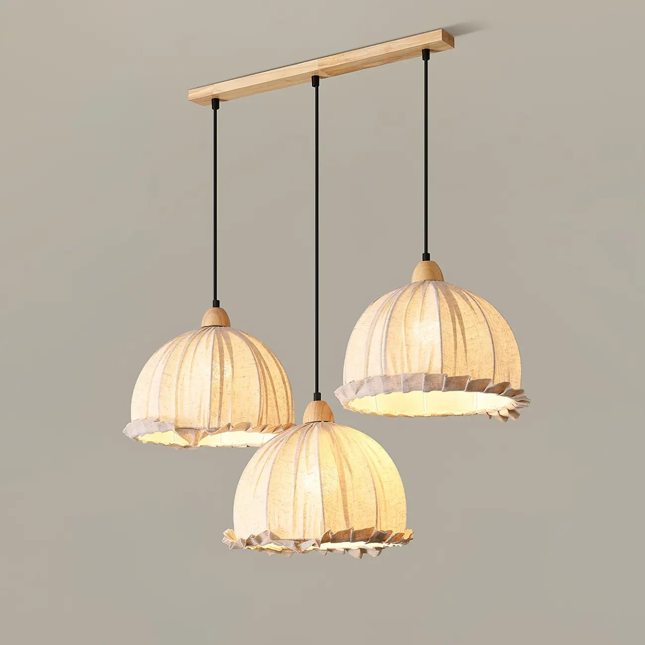 Rattan Fabric Pendant Lamp Beige Dome Shape For Kitchen Image - 22 | homeyfad