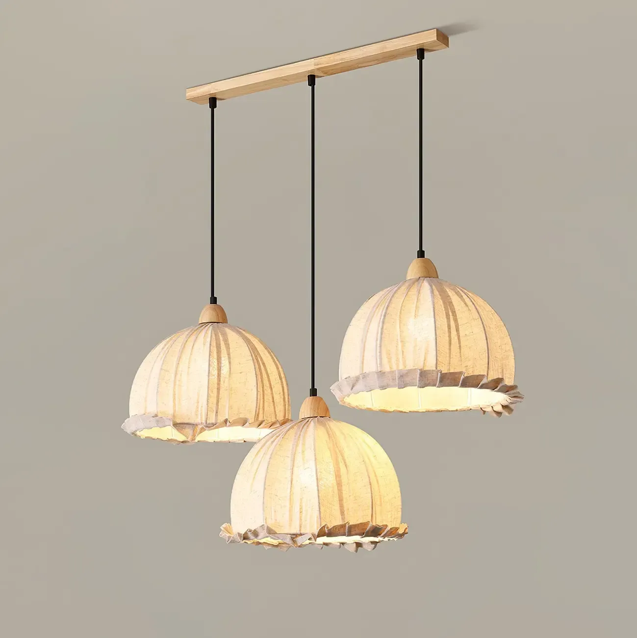 Rattan Fabric Pendant Lamp Beige Dome Shape For Kitchen Image - 25