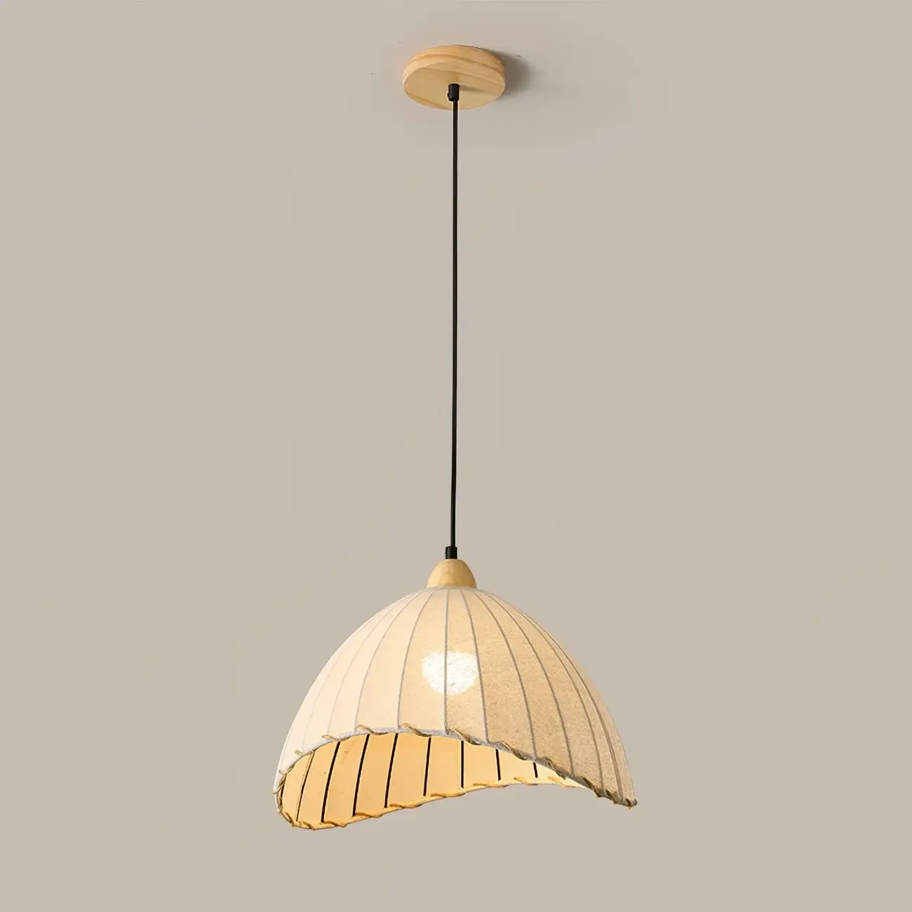 Rattan Fabric Pendant Lamp Beige Dome Shape For Kitchen Image - 31