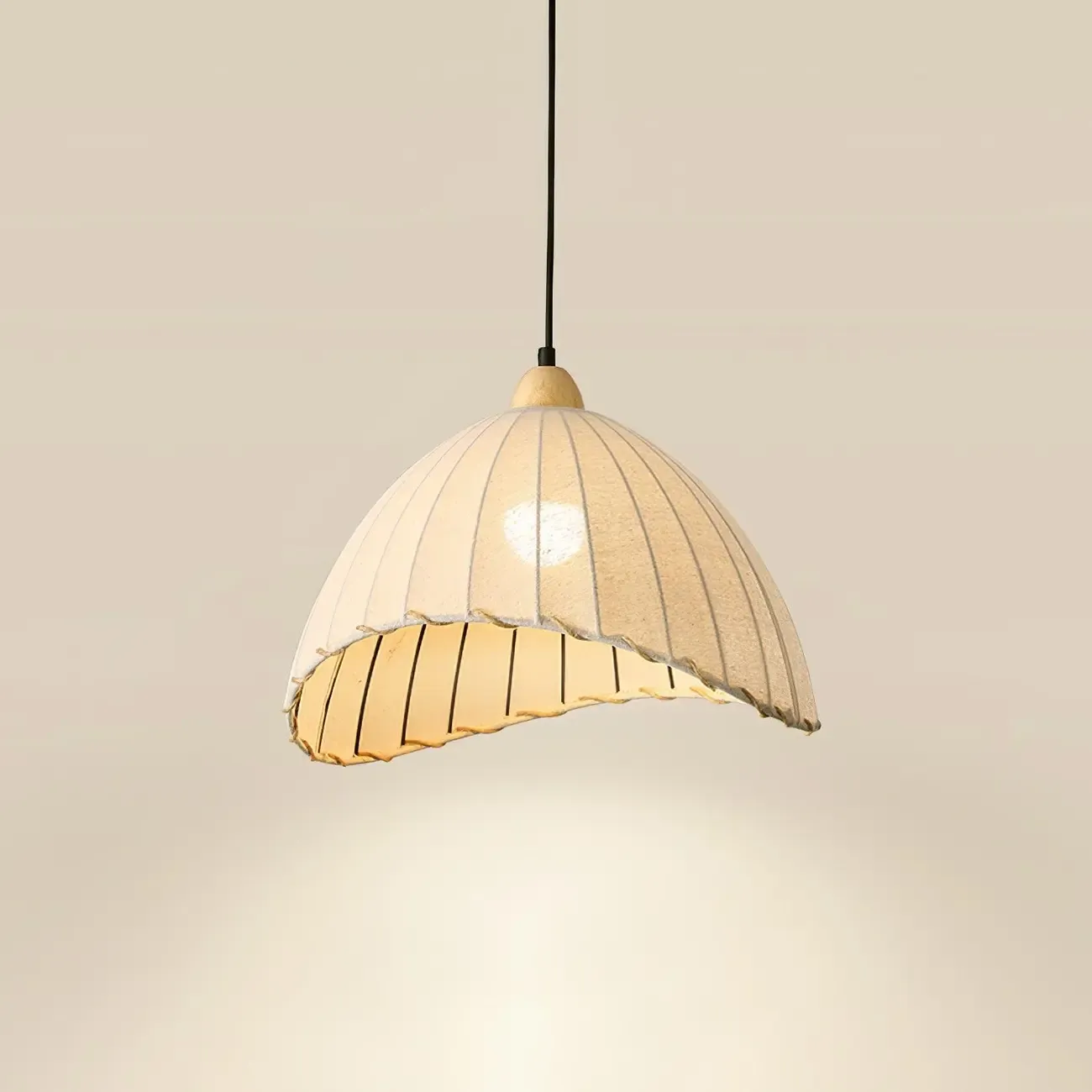 Rattan Fabric Pendant Lamp Beige Dome Shape For Kitchen Image - 33
