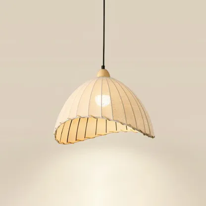 Rattan Fabric Pendant Lamp Beige Dome Shape For Kitchen Image - 33
