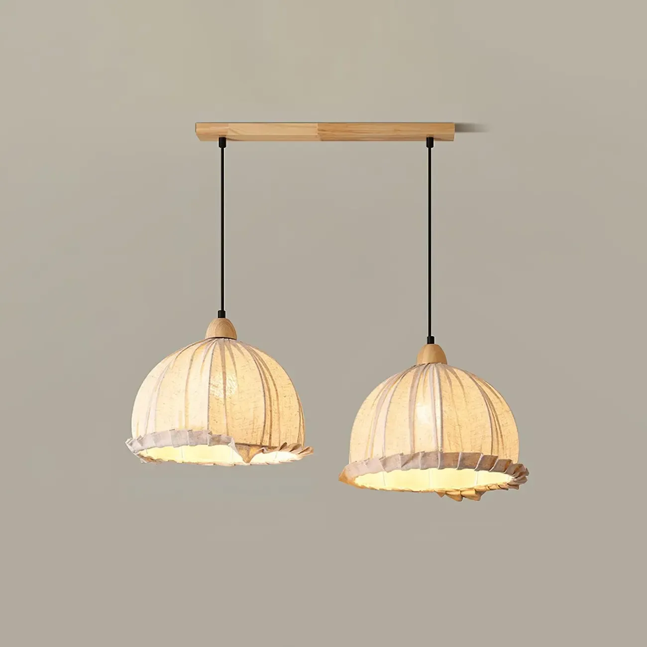Rattan Fabric Pendant Lamp Beige Dome Shape For Kitchen Image - 23