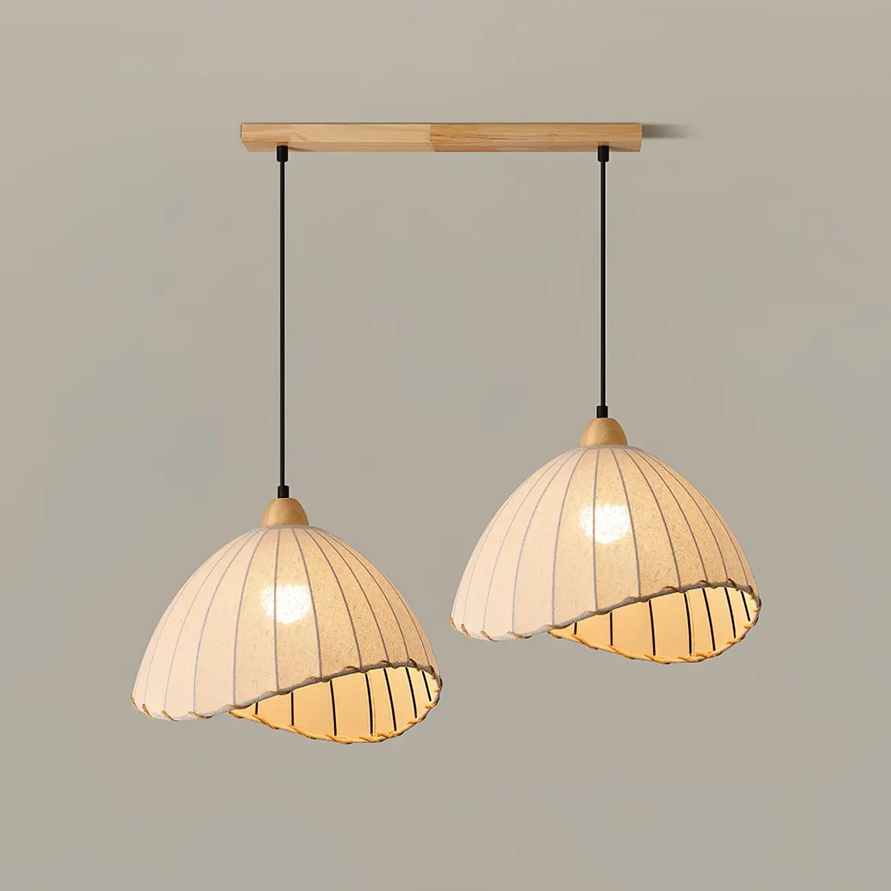 Rattan Fabric Pendant Lamp Beige Dome Shape For Kitchen Image - 28 | homeyfad