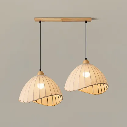 Rattan Fabric Pendant Lamp Beige Dome Shape For Kitchen Image - 28