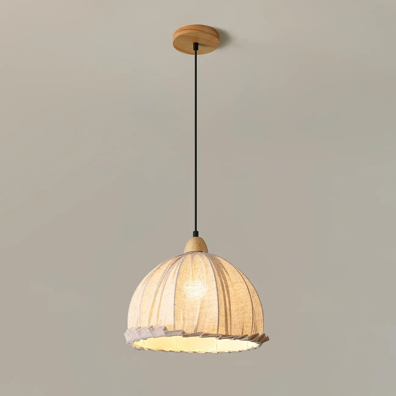 Rattan Fabric Pendant Lamp Beige Dome Shape For Kitchen Image - 18 | homeyfad