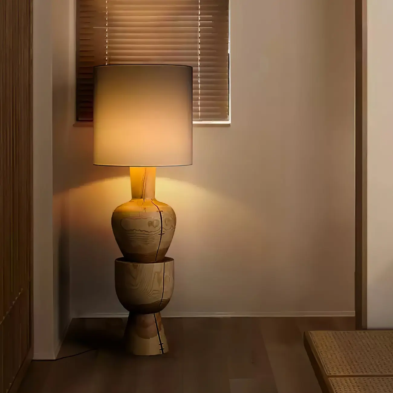 Wabi-sabi Modern Abstract Totem Pillar Wood Floor Lamp Image - 4 | homeyfad