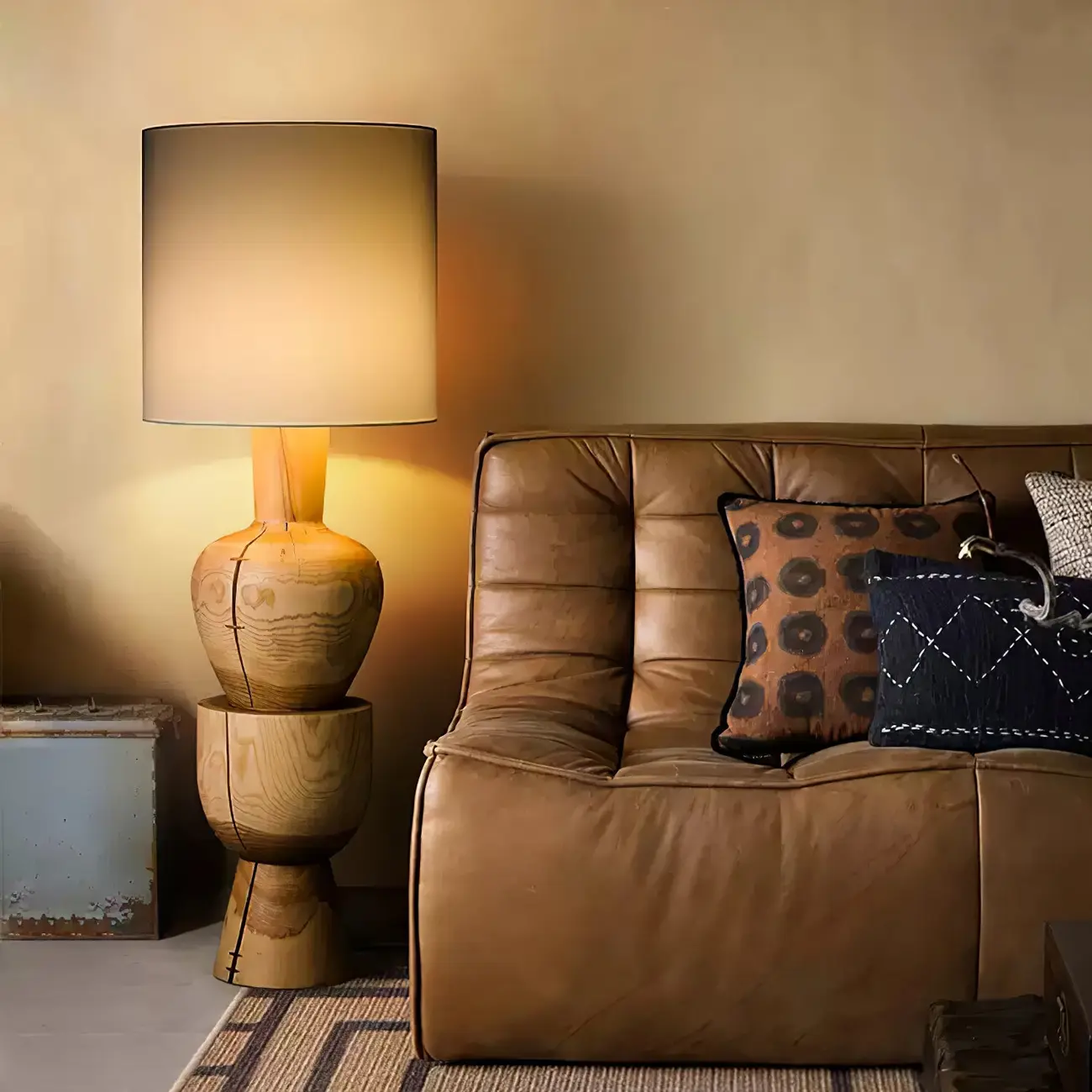 Wabi-sabi Modern Abstract Totem Pillar Wood Floor Lamp Image - 9 | homeyfad