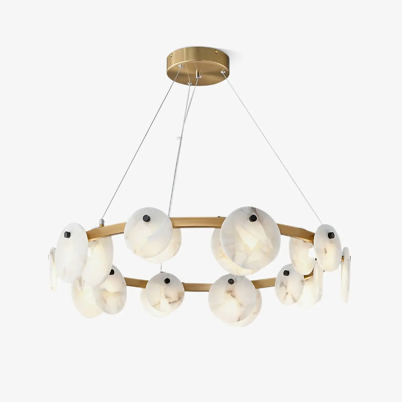Contemporary Alabaster Ring Chandelier With Brass Finish Image - 9 | homeyfad