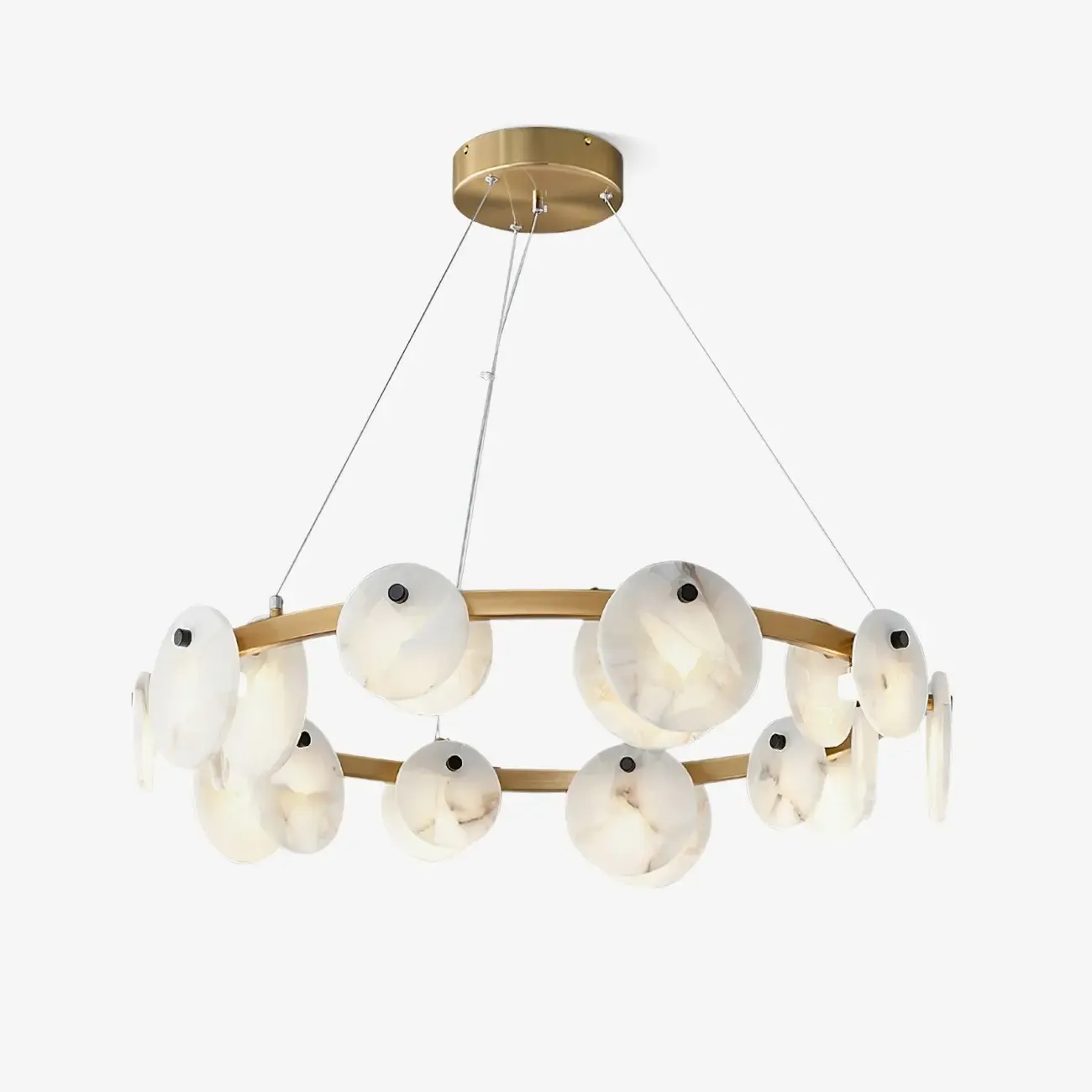 Contemporary Alabaster Ring Chandelier With Brass Finish Image - 9