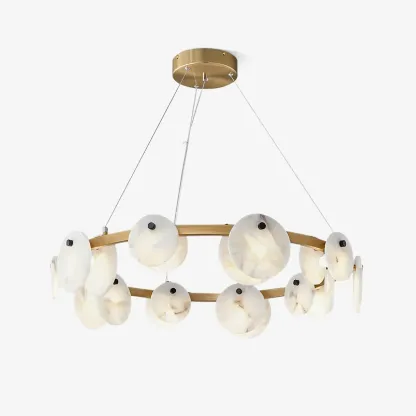 Contemporary Alabaster Ring Chandelier With Brass Finish Image - 9