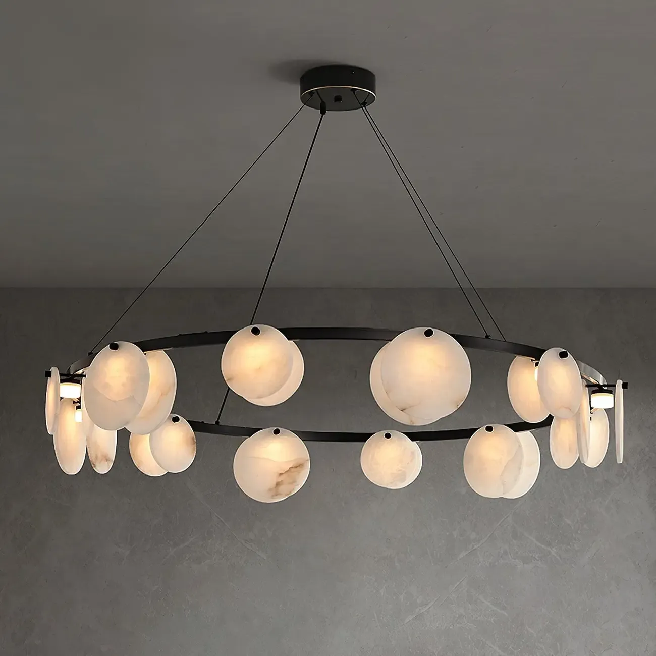 Contemporary Alabaster Ring Chandelier With Brass Finish Image - 4